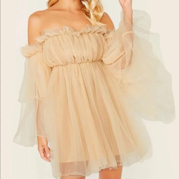 Off the shoulder ruffle mesh dress - Picture 1 of 7